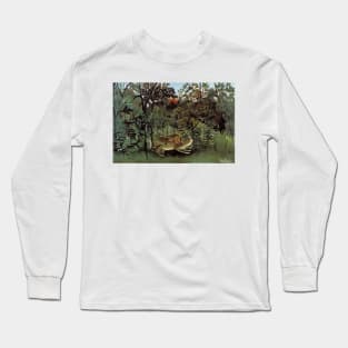 The Hungry Lion Attacking an Antelope by Henri Rousseau Long Sleeve T-Shirt